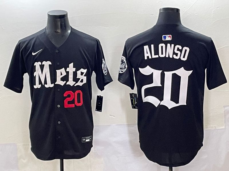 Men 2025 New York Mets #20 Alonso Black Five generations Joint Name Nike MLB Jersey style 6->new york mets->MLB Jersey
